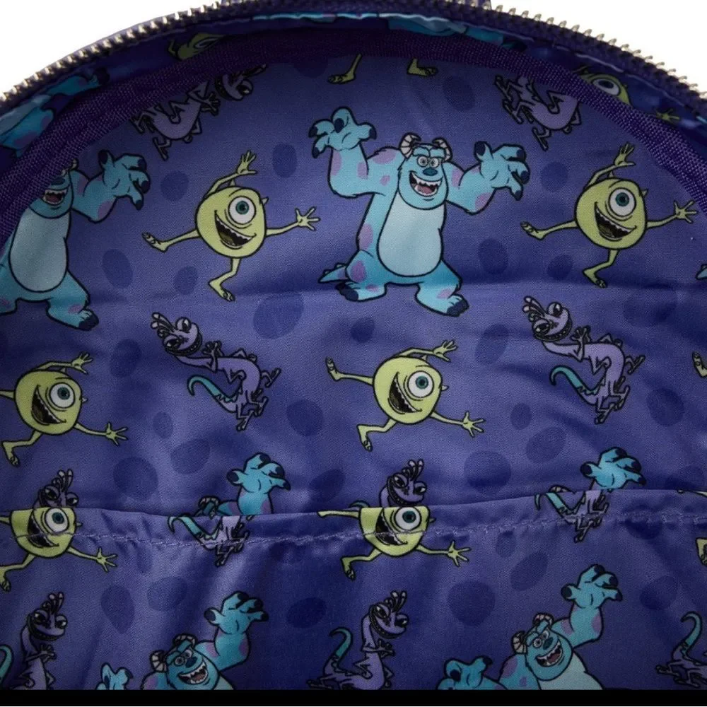 Loungefly Pixar Monsters Inc. Sulley, Mike & Randall Triple Pocket Mini Backpack